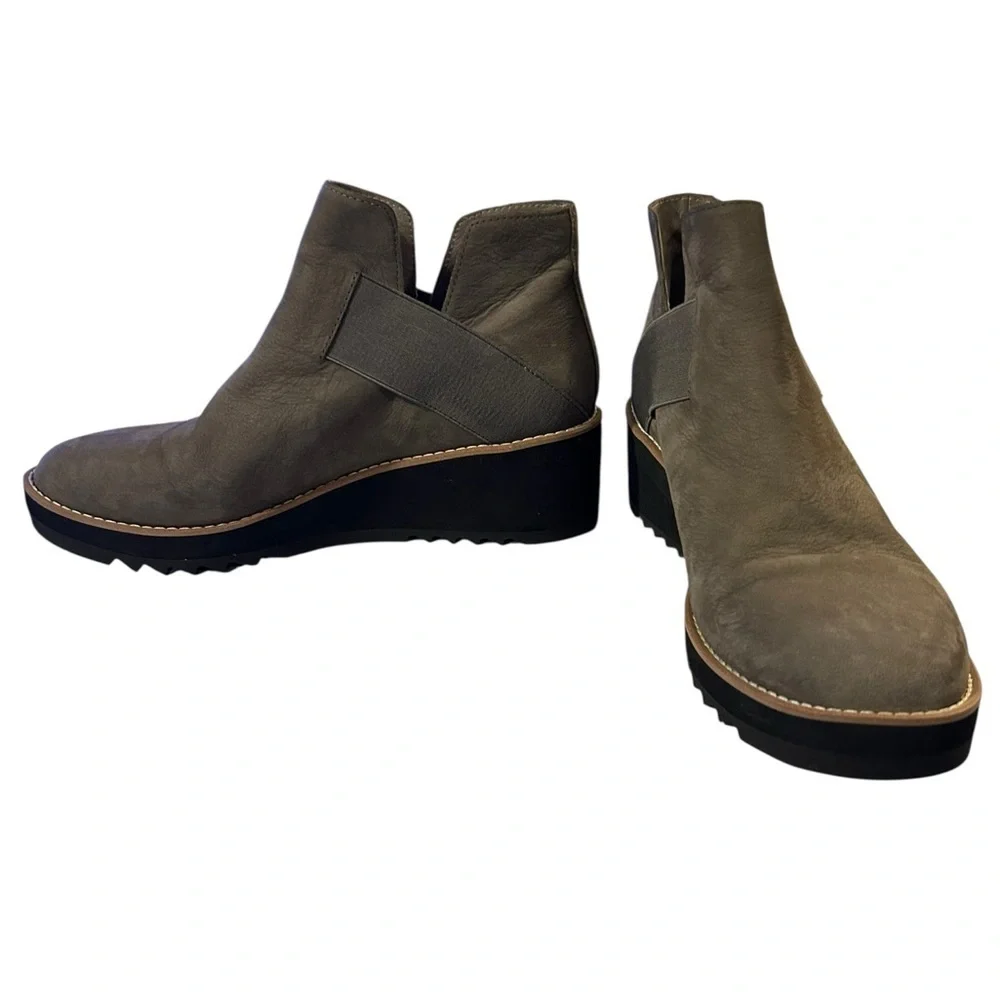 Eileen Fisher Women’s Graphite Tumble Nubuck Wedge Booties NWOT